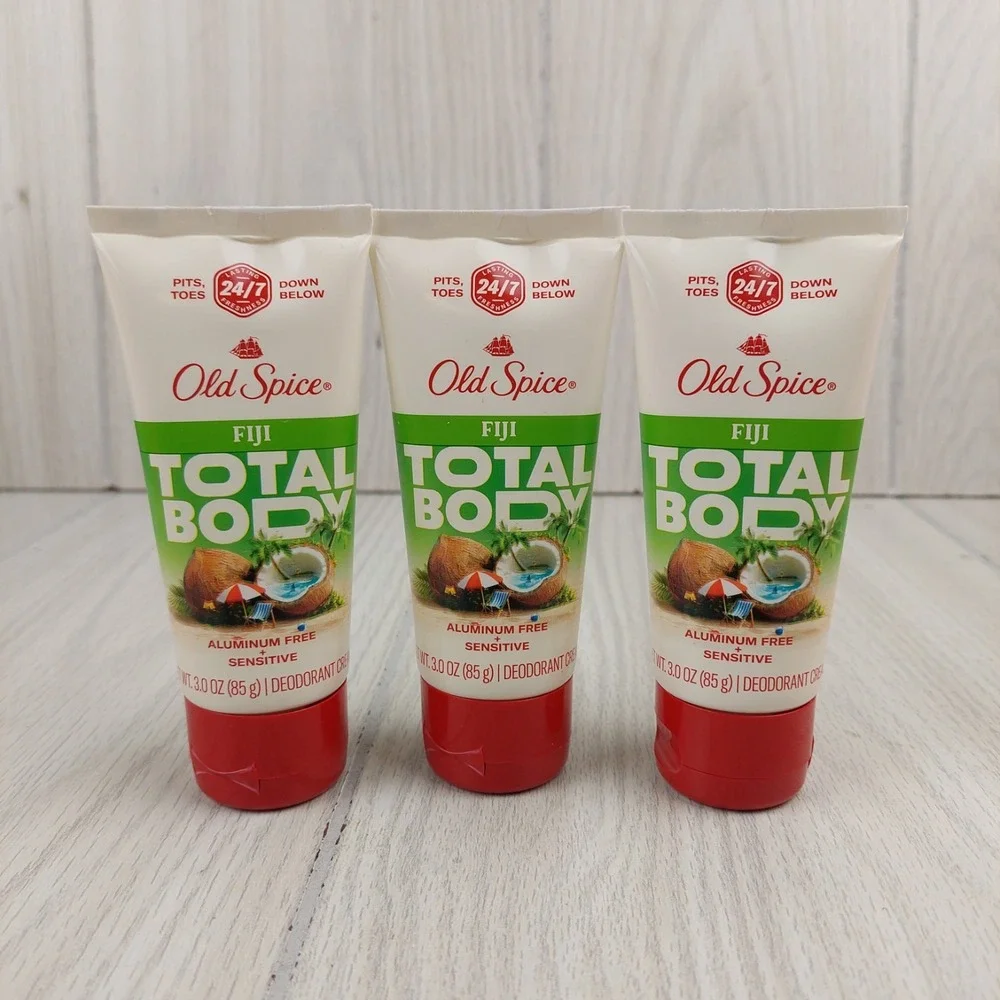 Old Spice Total Body Deodorant Cream Mens 3pk 3oz Fiji Coconut Aluminum Free